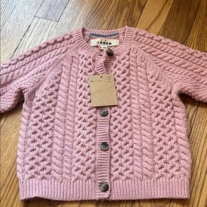 Mini Boden Pink Cable Knit Sweater size 3-4 Years, NWT cotton/wool blend